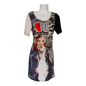 Dolcezza Art Inspired T-Shirt Dress Black White Size Medium